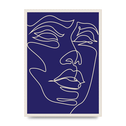 Face Line Drawing Blue Wall Art - A2 framed