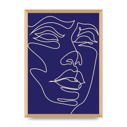 Face Line Drawing Blue Wall Art - A2 framed
