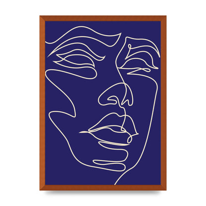 Face Line Drawing Blue Wall Art - A2 framed