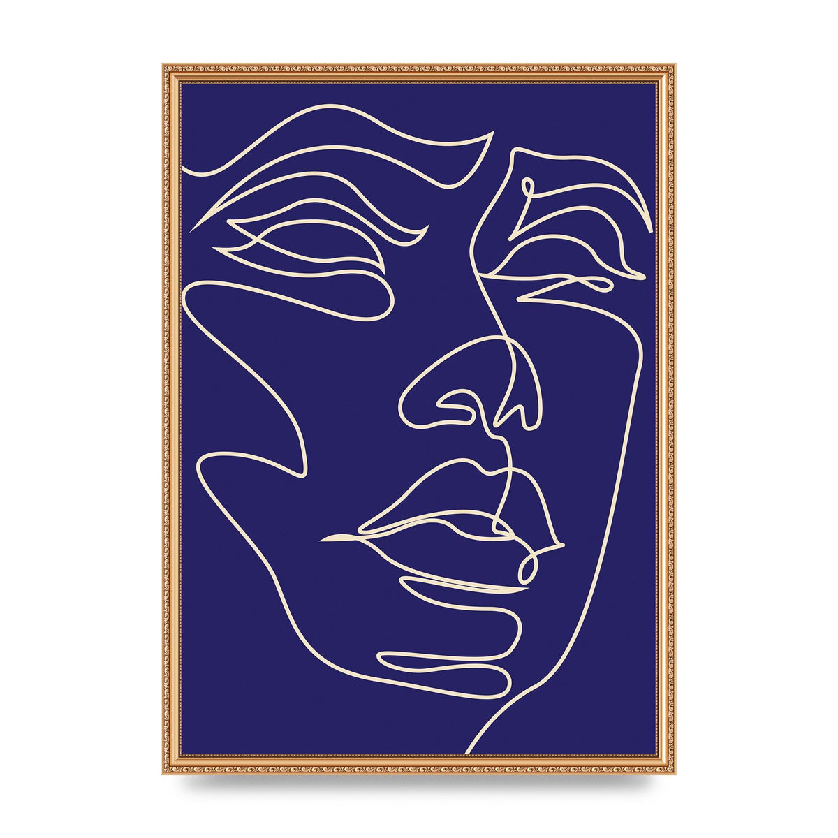 Face Line Drawing Blue Wall Art - A2 framed