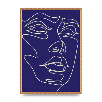 Face Line Drawing Blue Wall Art - A2 framed