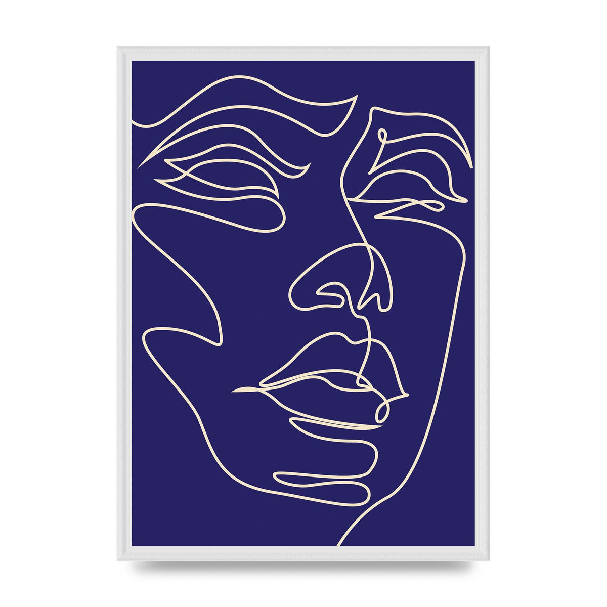 Face Line Drawing Blue Wall Art - A2 framed