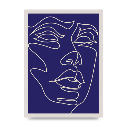 Face Line Drawing Blue Wall Art - A3 framed