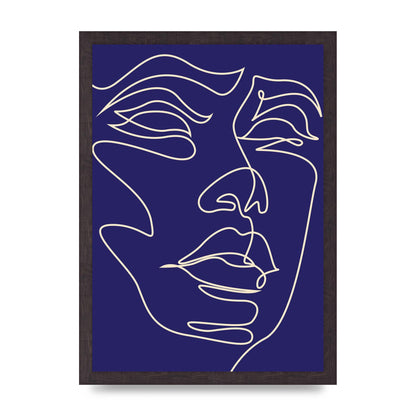 Face Line Drawing Blue Wall Art - A3 framed