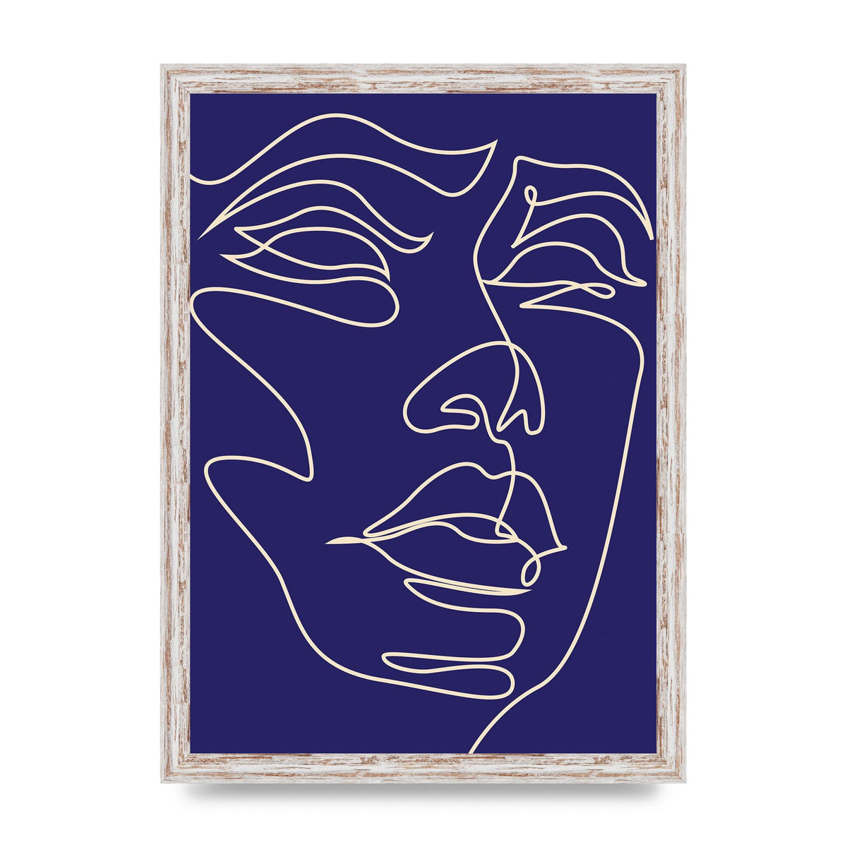 Face Line Drawing Blue Wall Art - A3 framed