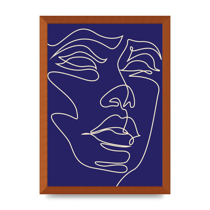 Face Line Drawing Blue Wall Art - A3 framed