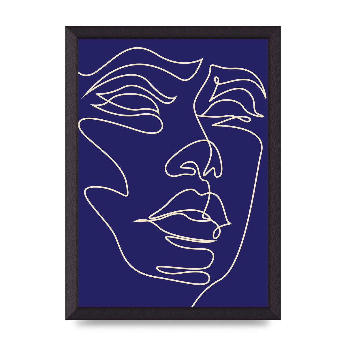 Face Line Drawing Blue Wall Art - A3 framed