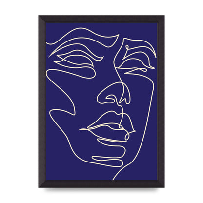 Face Line Drawing Blue Wall Art - A3 framed