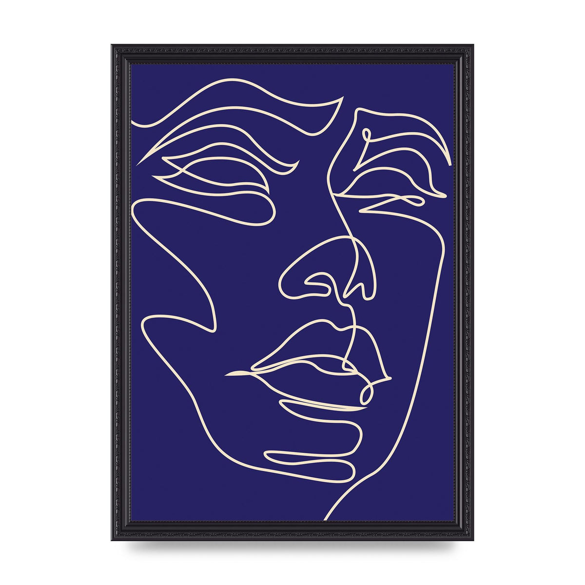 Face Line Drawing Blue Wall Art - A3 framed
