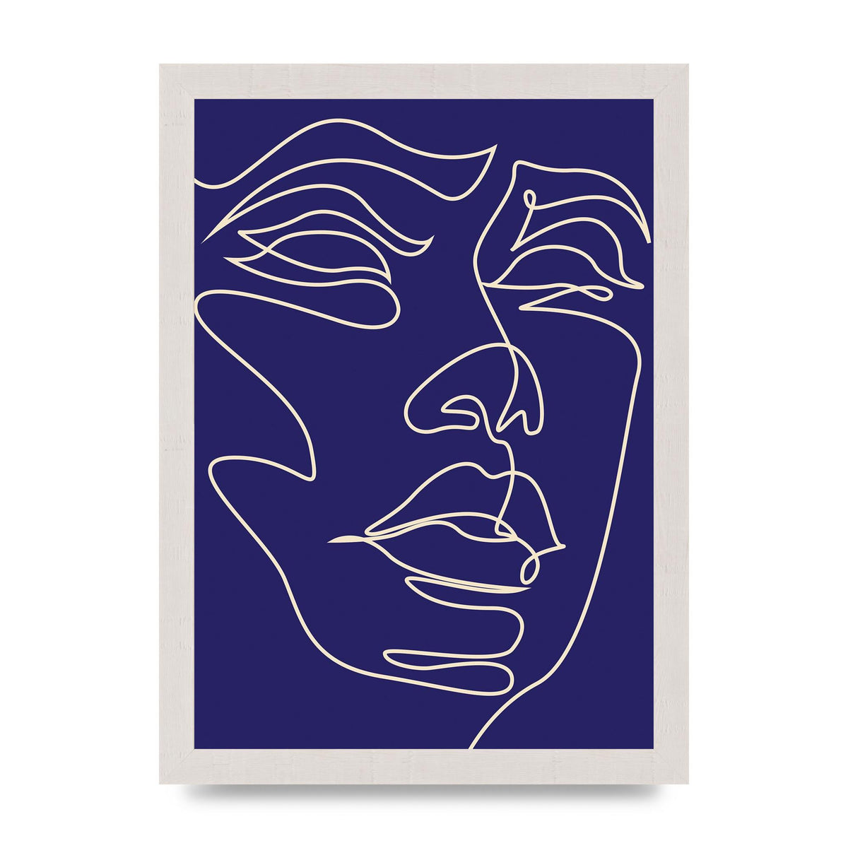 Face Line Drawing Blue Wall Art - A4 framed