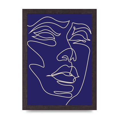 Face Line Drawing Blue Wall Art - A4 framed