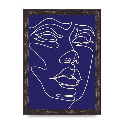 Face Line Drawing Blue Wall Art - A4 framed