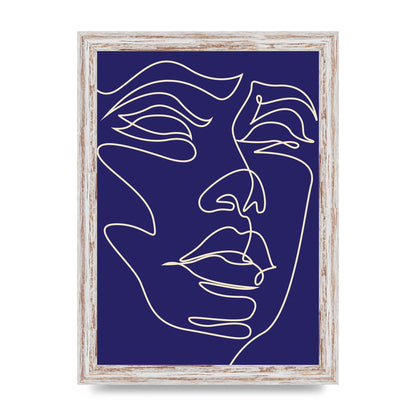 Face Line Drawing Blue Wall Art - A4 framed