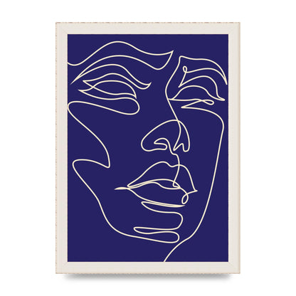 Face Line Drawing Blue Wall Art - A4 framed