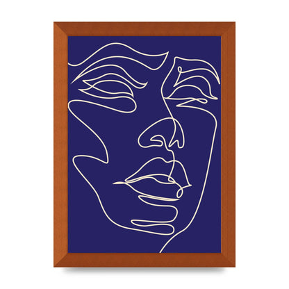 Face Line Drawing Blue Wall Art - A4 framed