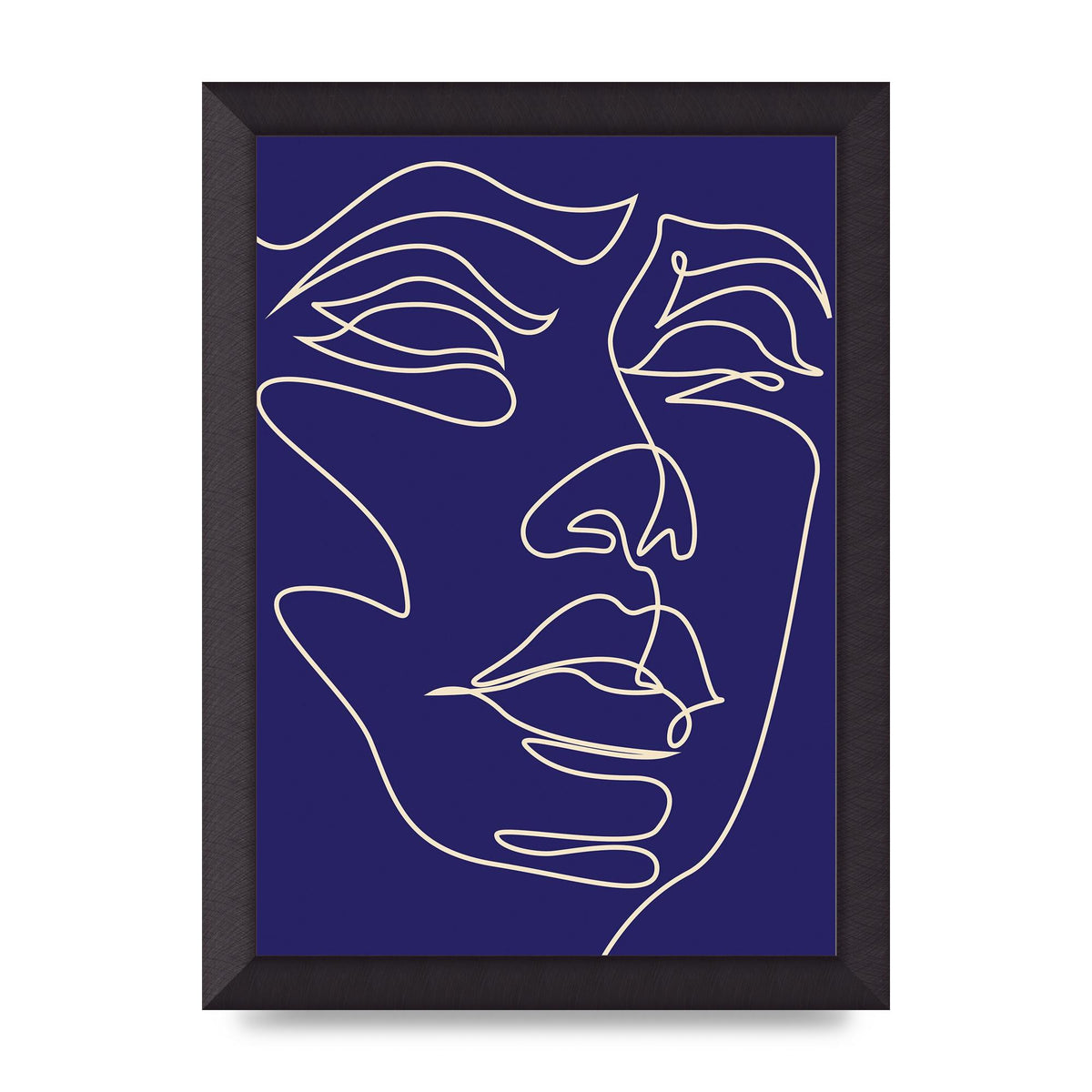 Face Line Drawing Blue Wall Art - A4 framed