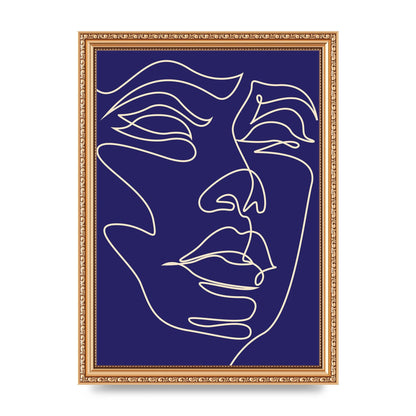 Face Line Drawing Blue Wall Art - A4 framed