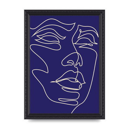 Face Line Drawing Blue Wall Art - A4 framed