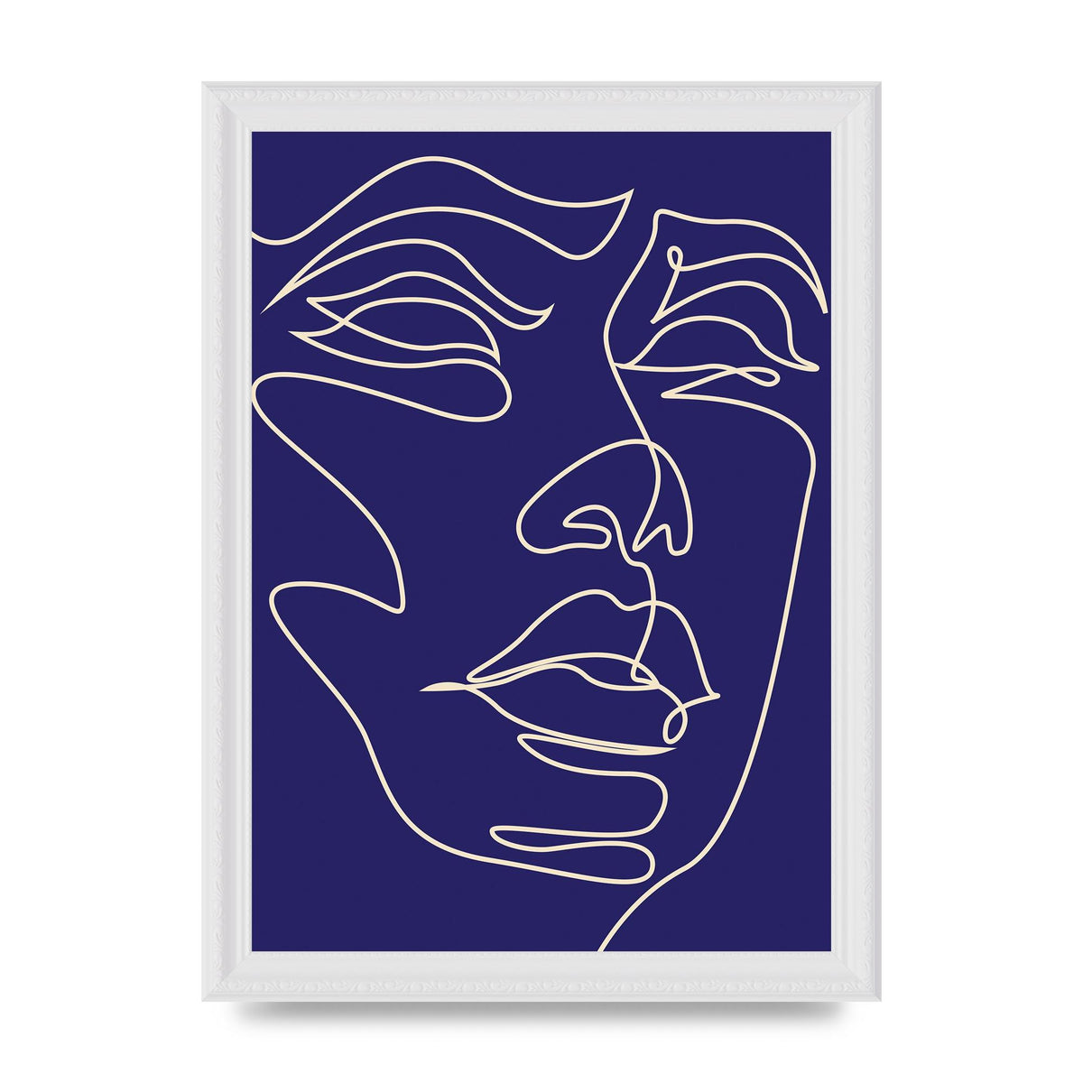 Face Line Drawing Blue Wall Art - A4 framed