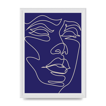 Face Line Drawing Blue Wall Art - A4 framed