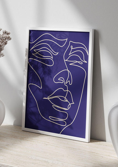 Face Line Drawing Blue Wall Art - living room 2
