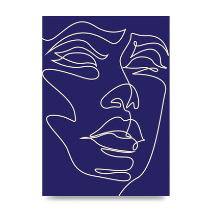 Face Line Drawing Blue Wall Art - unframed print