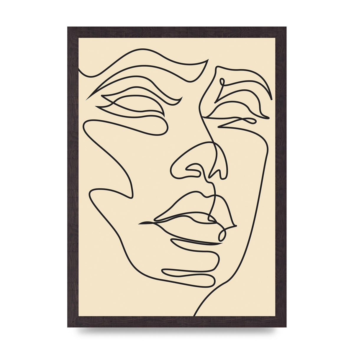 Face Line Drawing Ecru Art For The Home - A3 framed