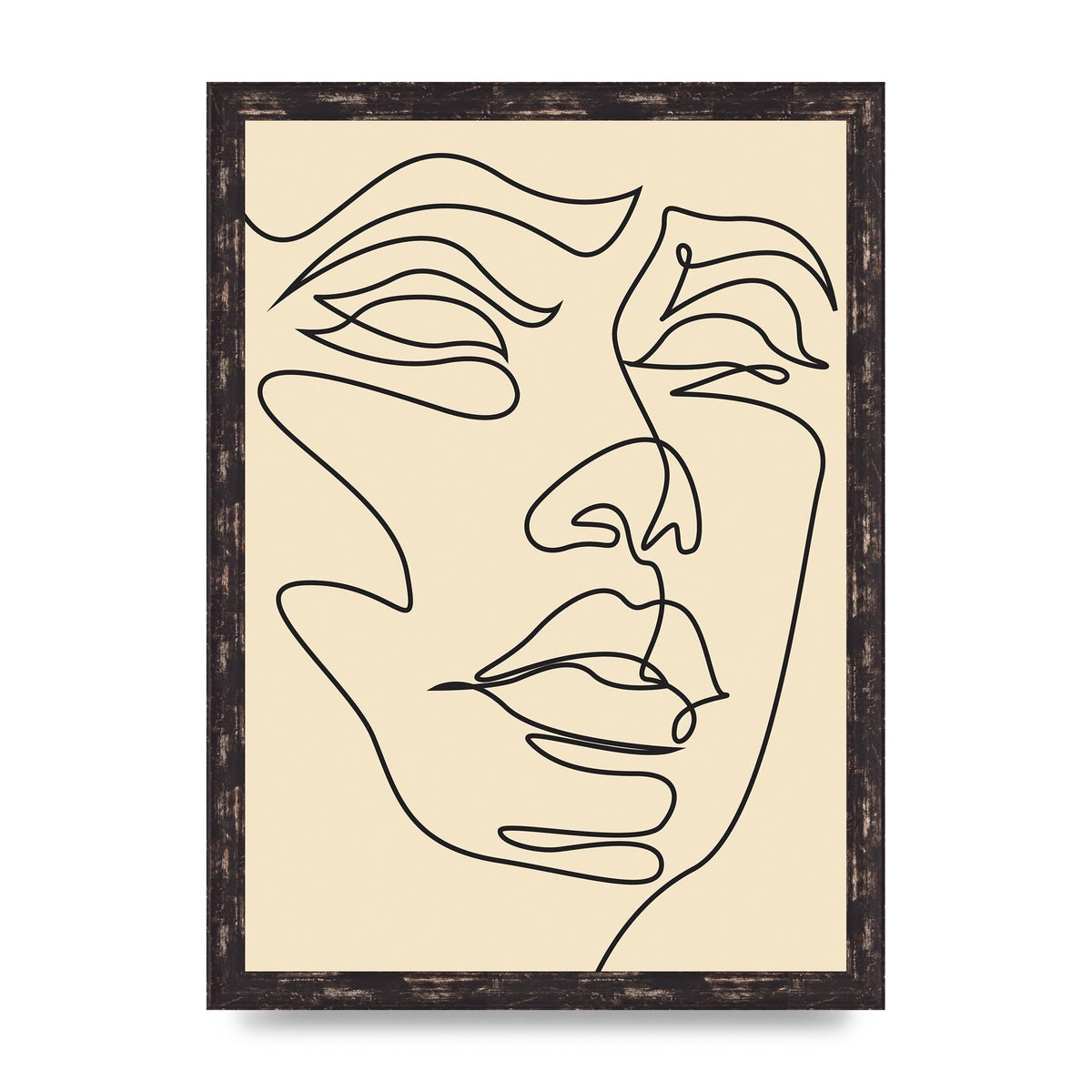 Face Line Drawing Ecru Art For The Home - A3 framed