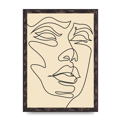 Face Line Drawing Ecru Art For The Home - A3 framed