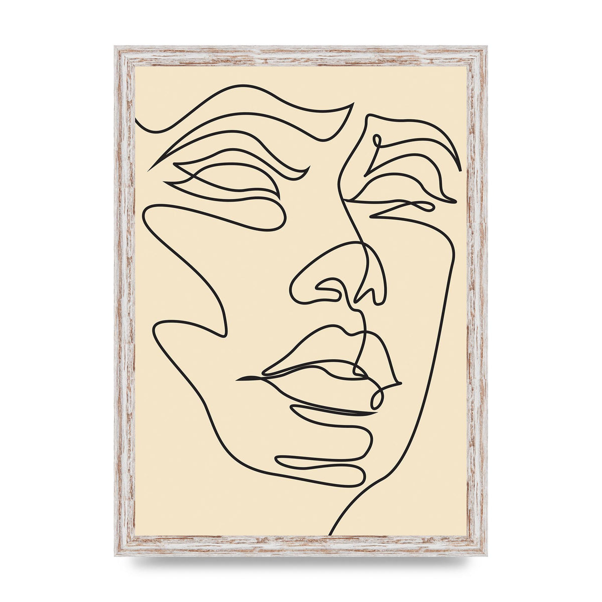 Face Line Drawing Ecru Art For The Home - A3 framed