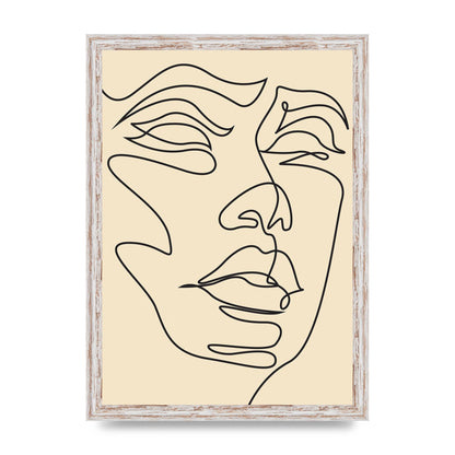 Face Line Drawing Ecru Art For The Home - A3 framed