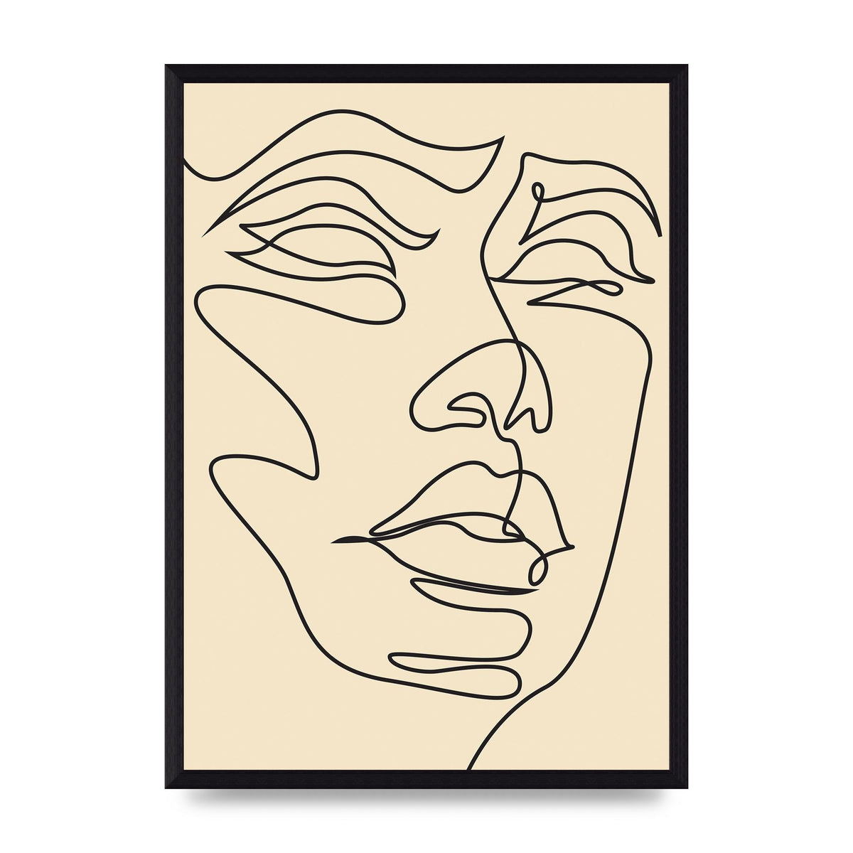 Face Line Drawing Ecru Art For The Home - A3 framed