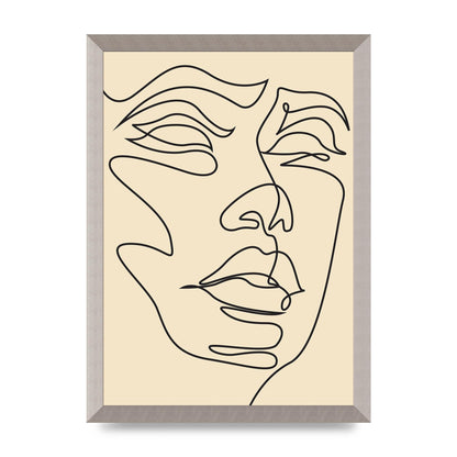 Face Line Drawing Ecru Art For The Home - A3 framed