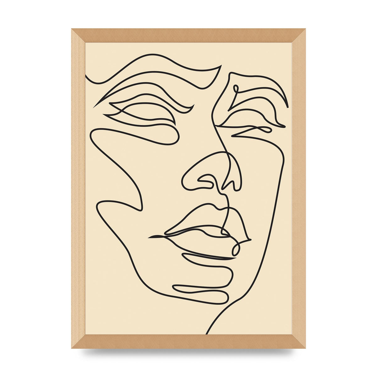Face Line Drawing Ecru Art For The Home - A3 framed