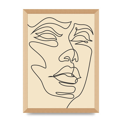 Face Line Drawing Ecru Art For The Home - A3 framed