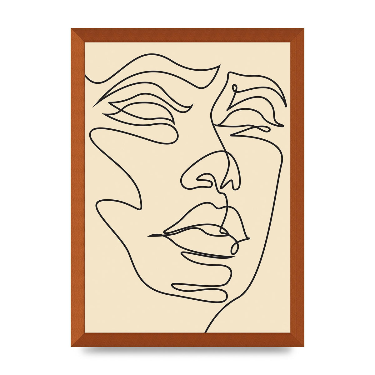 Face Line Drawing Ecru Art For The Home - A3 framed
