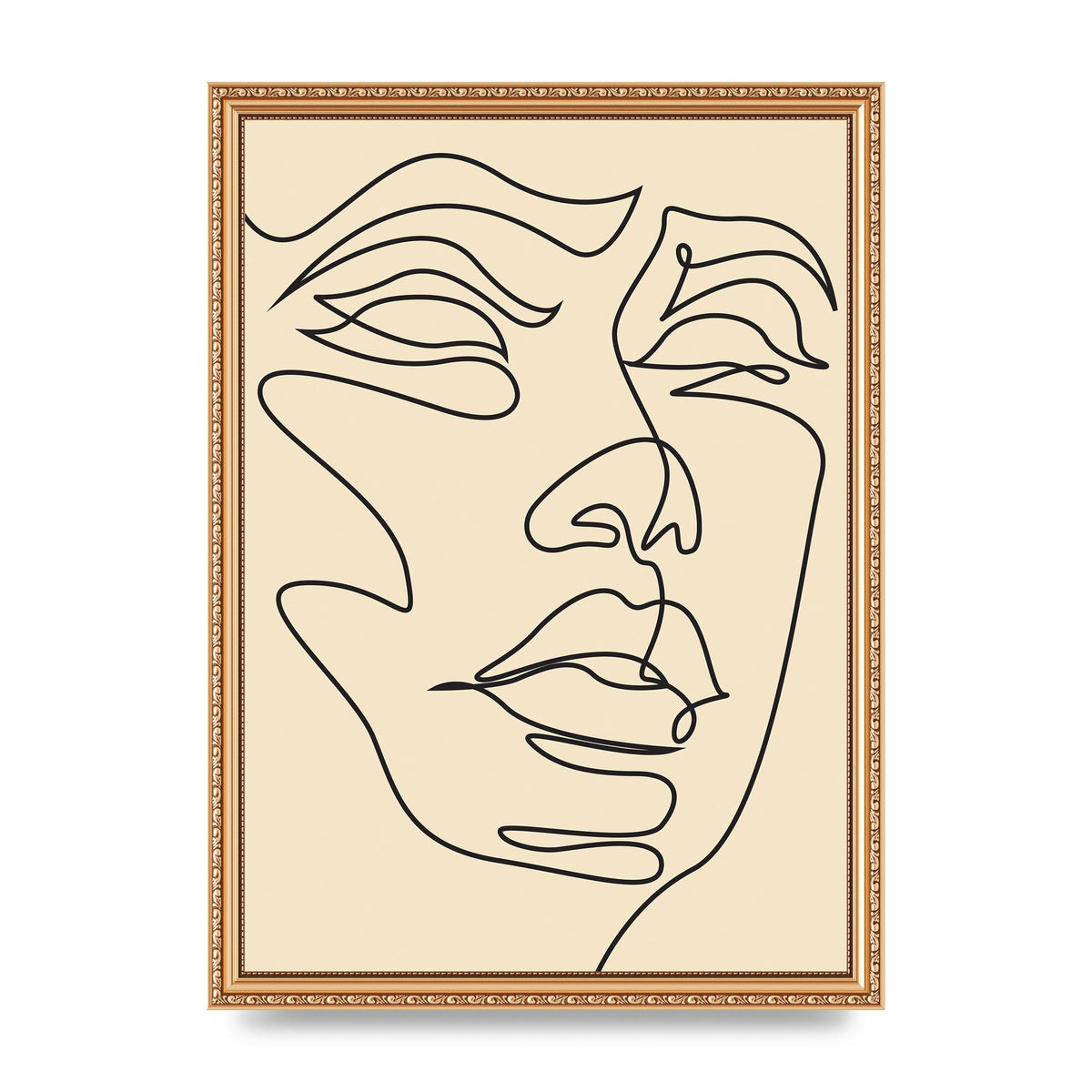 Face Line Drawing Ecru Art For The Home - A3 framed