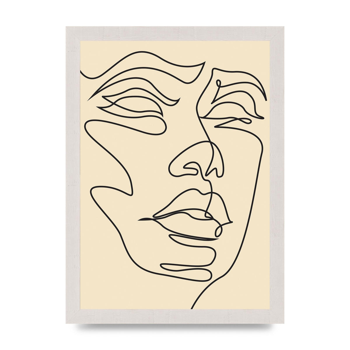 Face Line Drawing Ecru Art For The Home - A4 framed