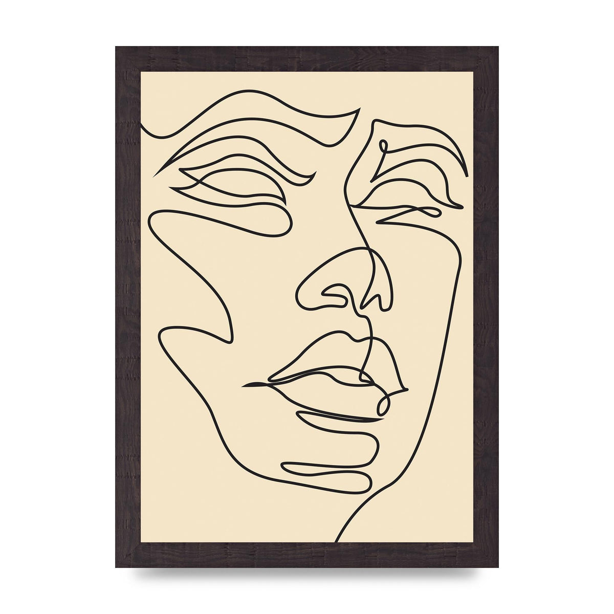 Face Line Drawing Ecru Art For The Home - A4 framed