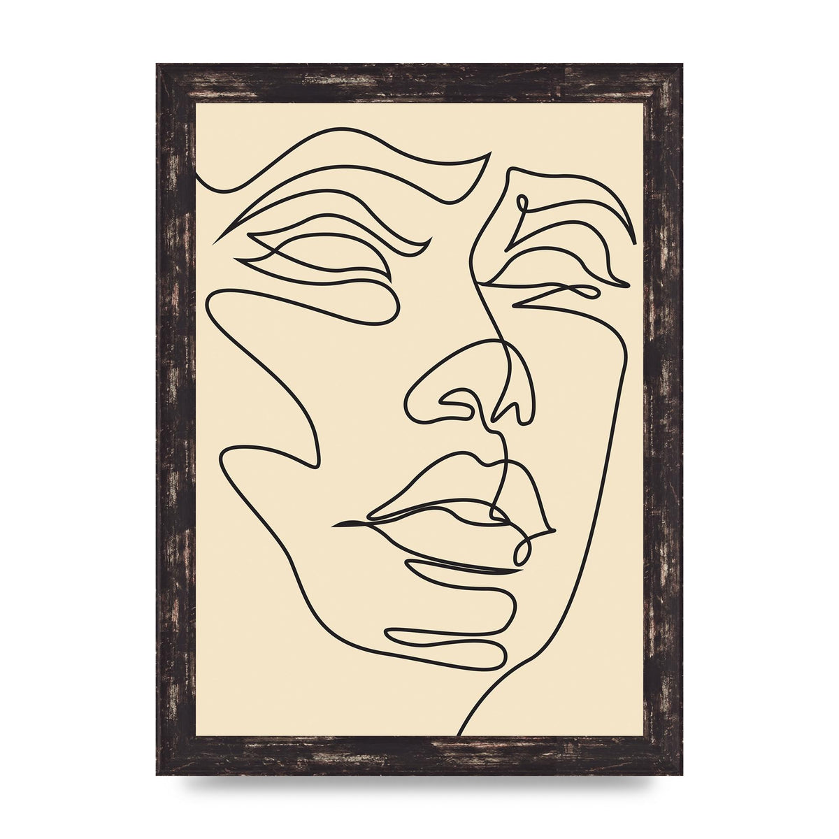 Face Line Drawing Ecru Art For The Home - A4 framed