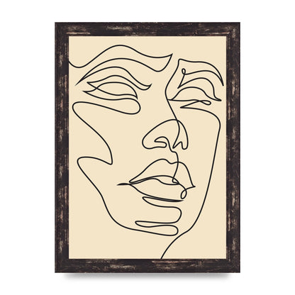 Face Line Drawing Ecru Art For The Home - A4 framed