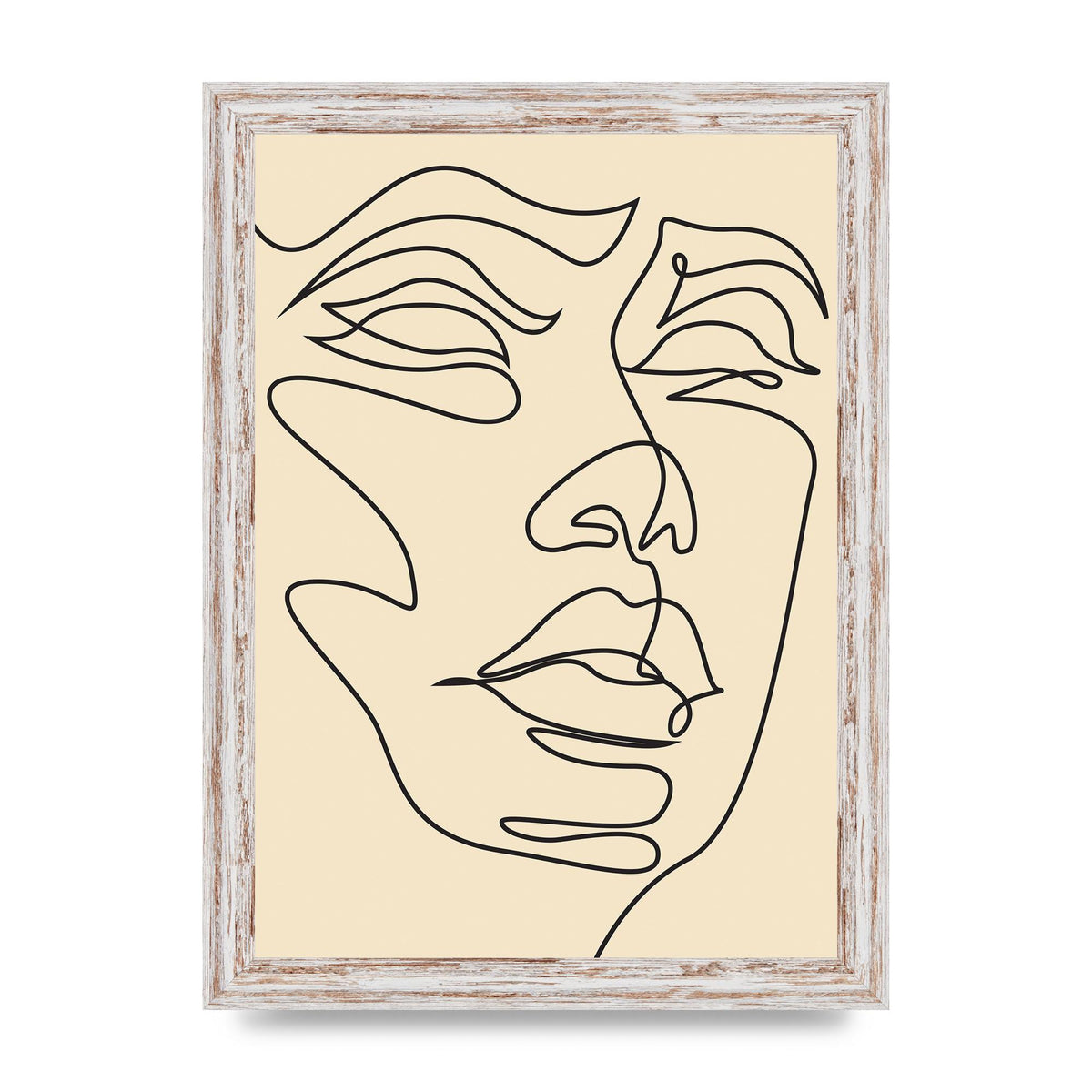Face Line Drawing Ecru Art For The Home - A4 framed