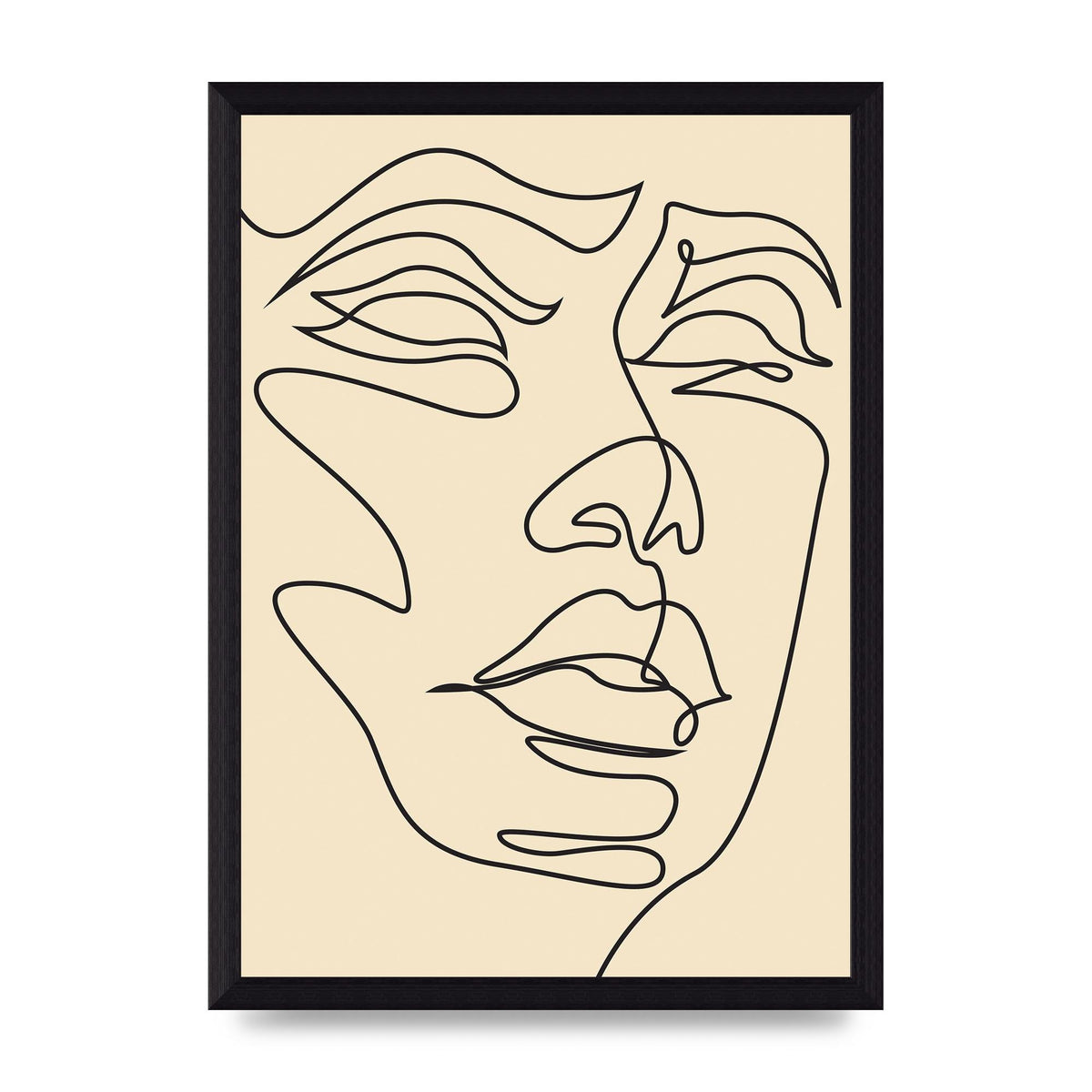 Face Line Drawing Ecru Art For The Home - A4 framed