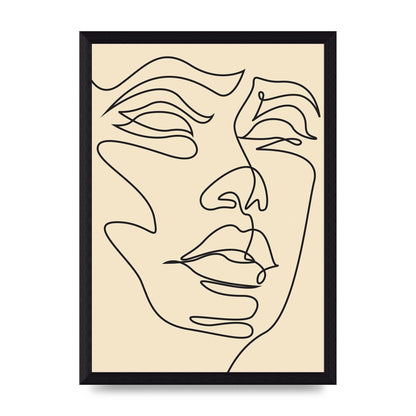 Face Line Drawing Ecru Art For The Home - A4 framed