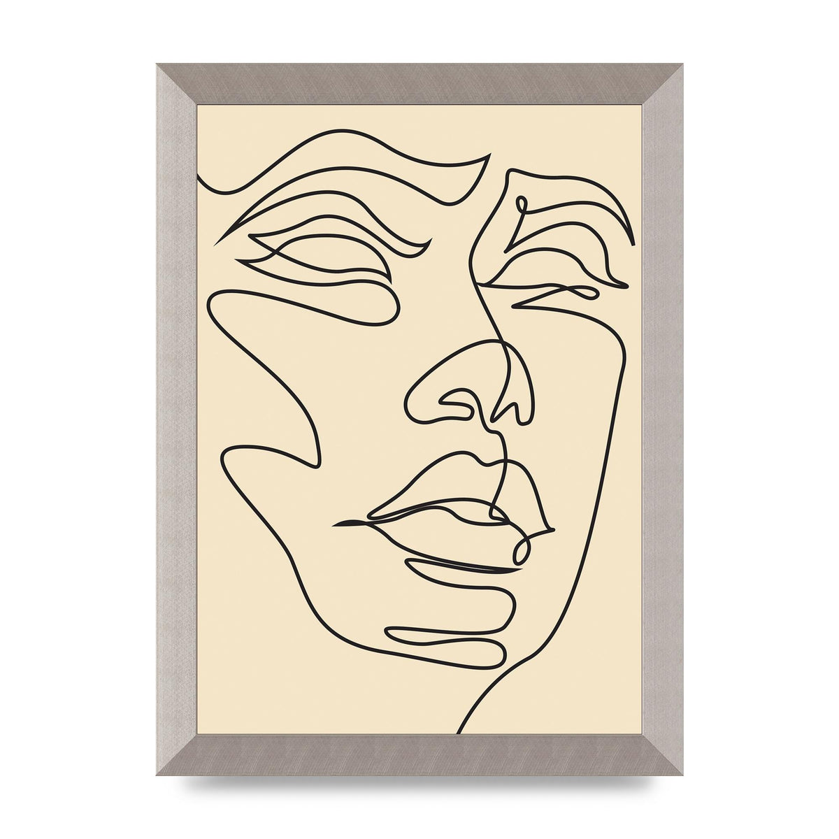 Face Line Drawing Ecru Art For The Home - A4 framed