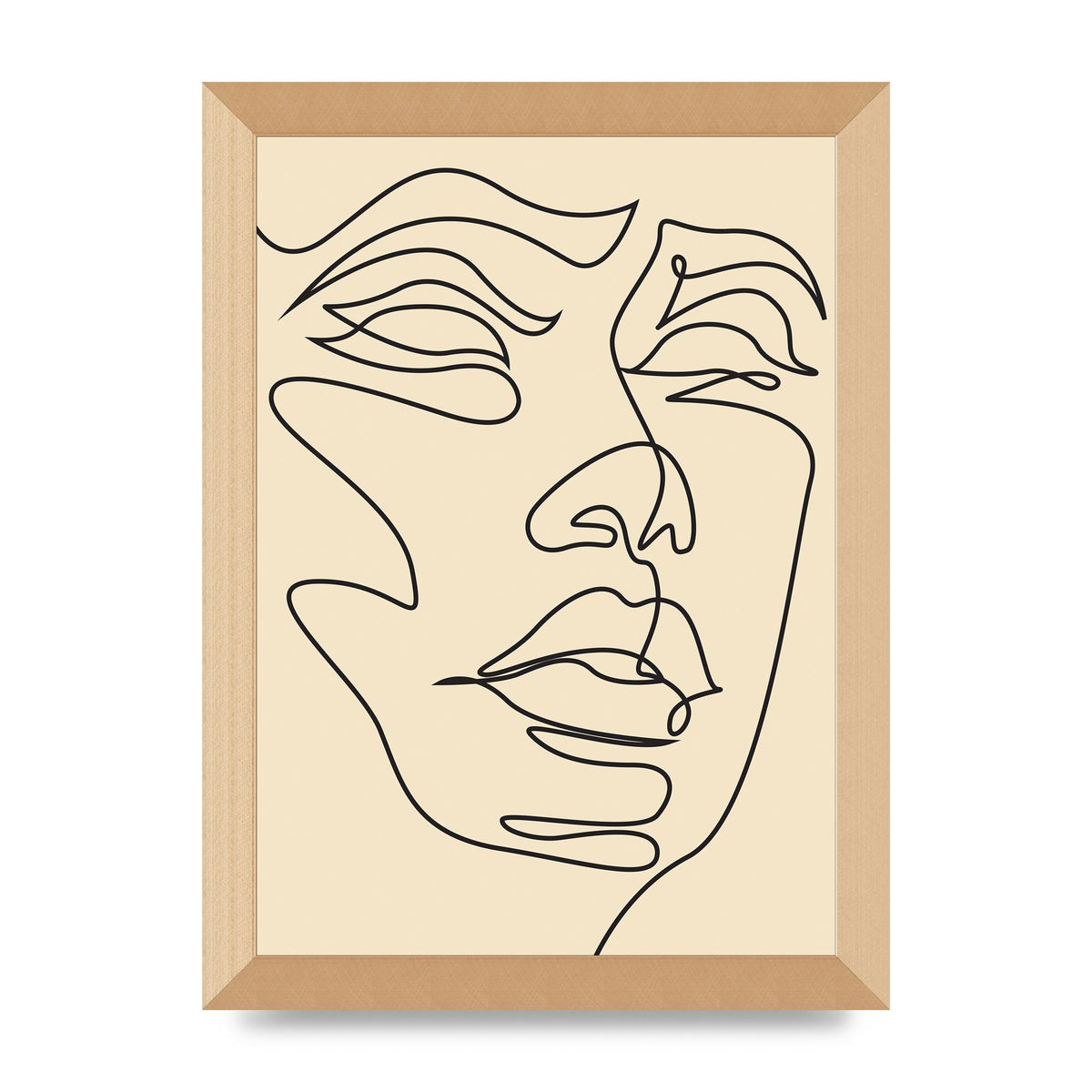 Face Line Drawing Ecru Art For The Home - A4 framed