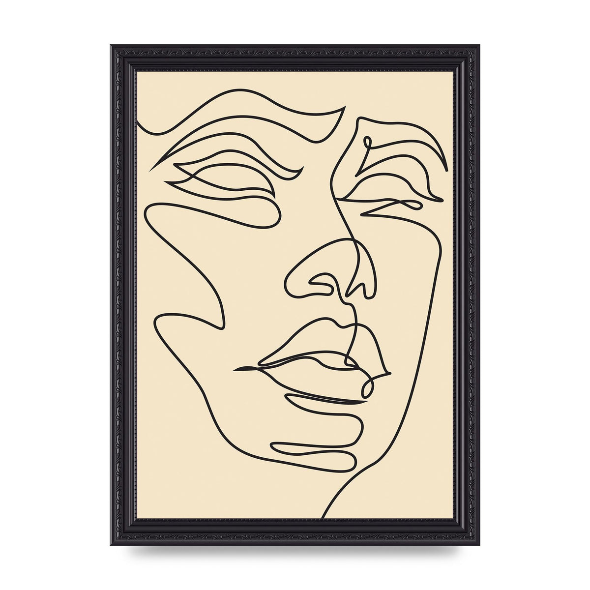Face Line Drawing Ecru Art For The Home - A4 framed