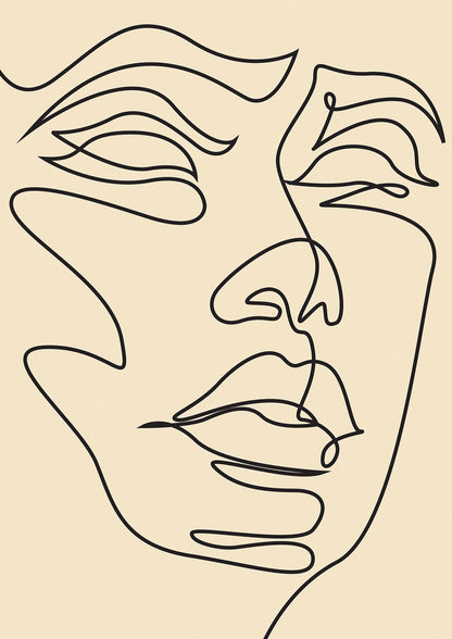 Face Line Drawing Ecru Art For The Home - detail