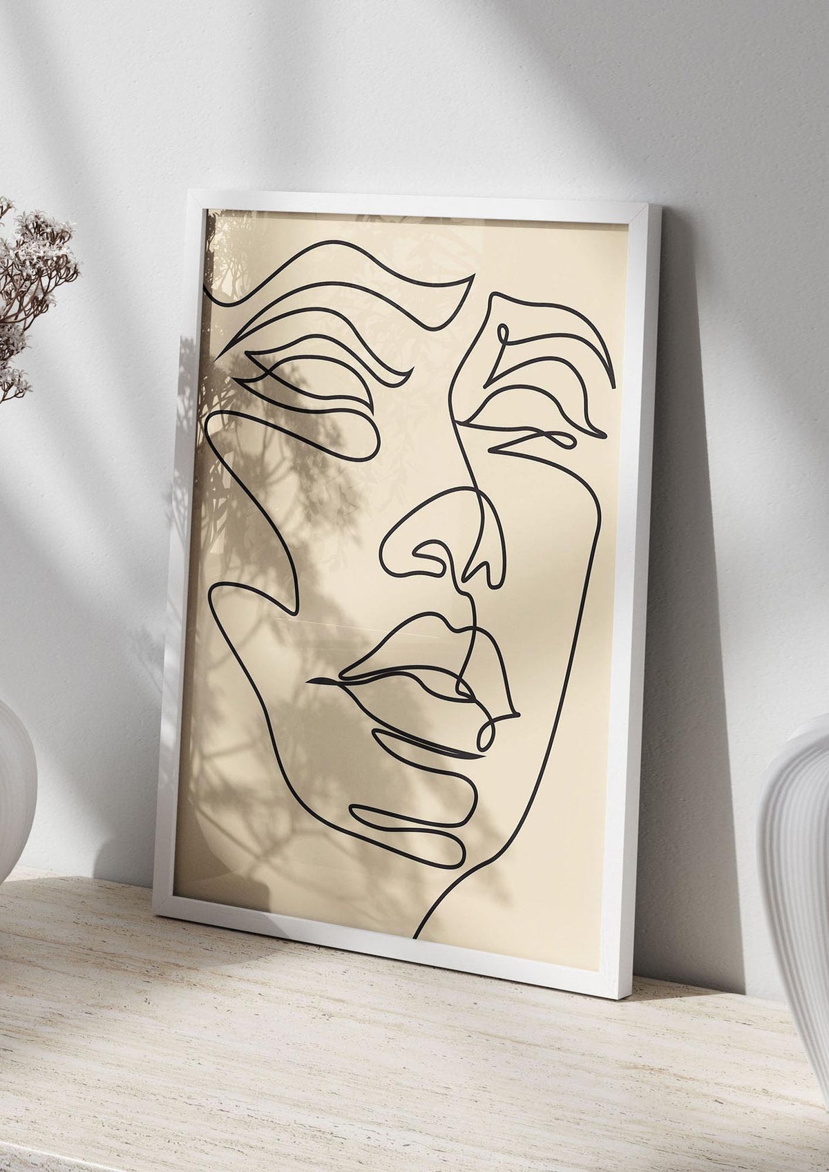 Face Line Drawing Ecru Art For The Home - living room 2