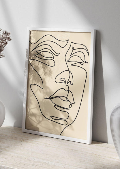 Face Line Drawing Ecru Art For The Home - living room 2